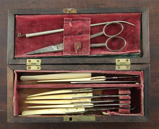 A 19th century rectangular calamander surgeons box, 7.75in.